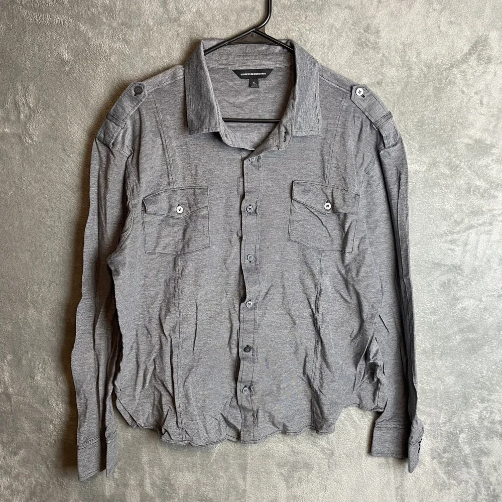 Express Design Studio Mens XL Button-Up Shirt Grey Long Sleeve
